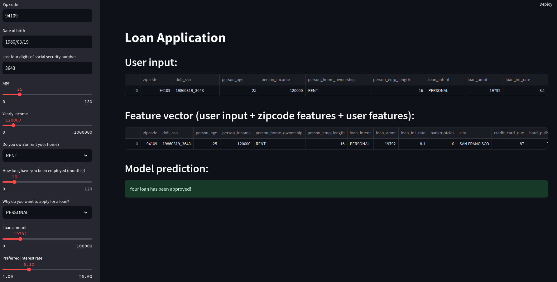 streamlit app